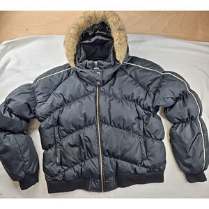 Alaska Frontier Black XL Down Puffer Jacket Faux Fur Detachable Hood